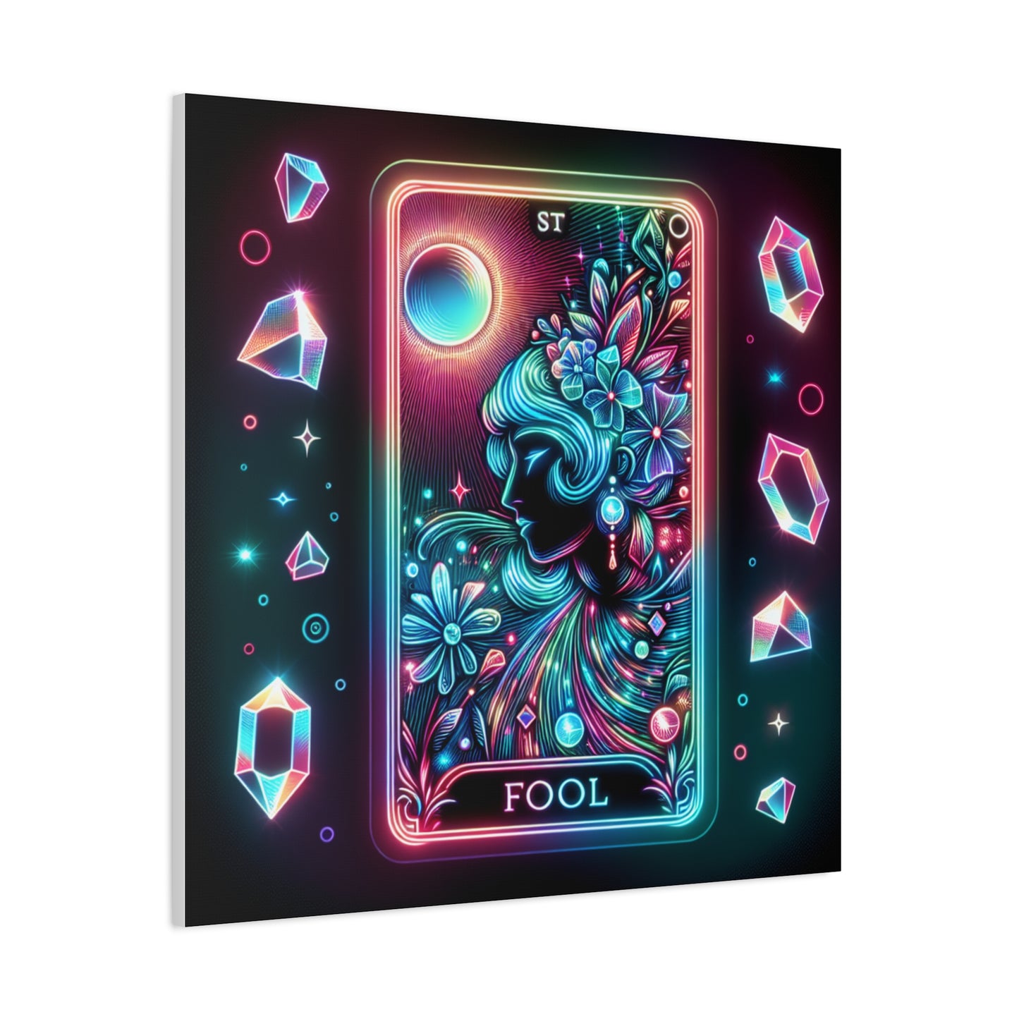 Neon Tarot Art Canvas, Mystical Home Decor, Ideal Gift for Tarot Lovers, Wall Art for Spiritual Spaces