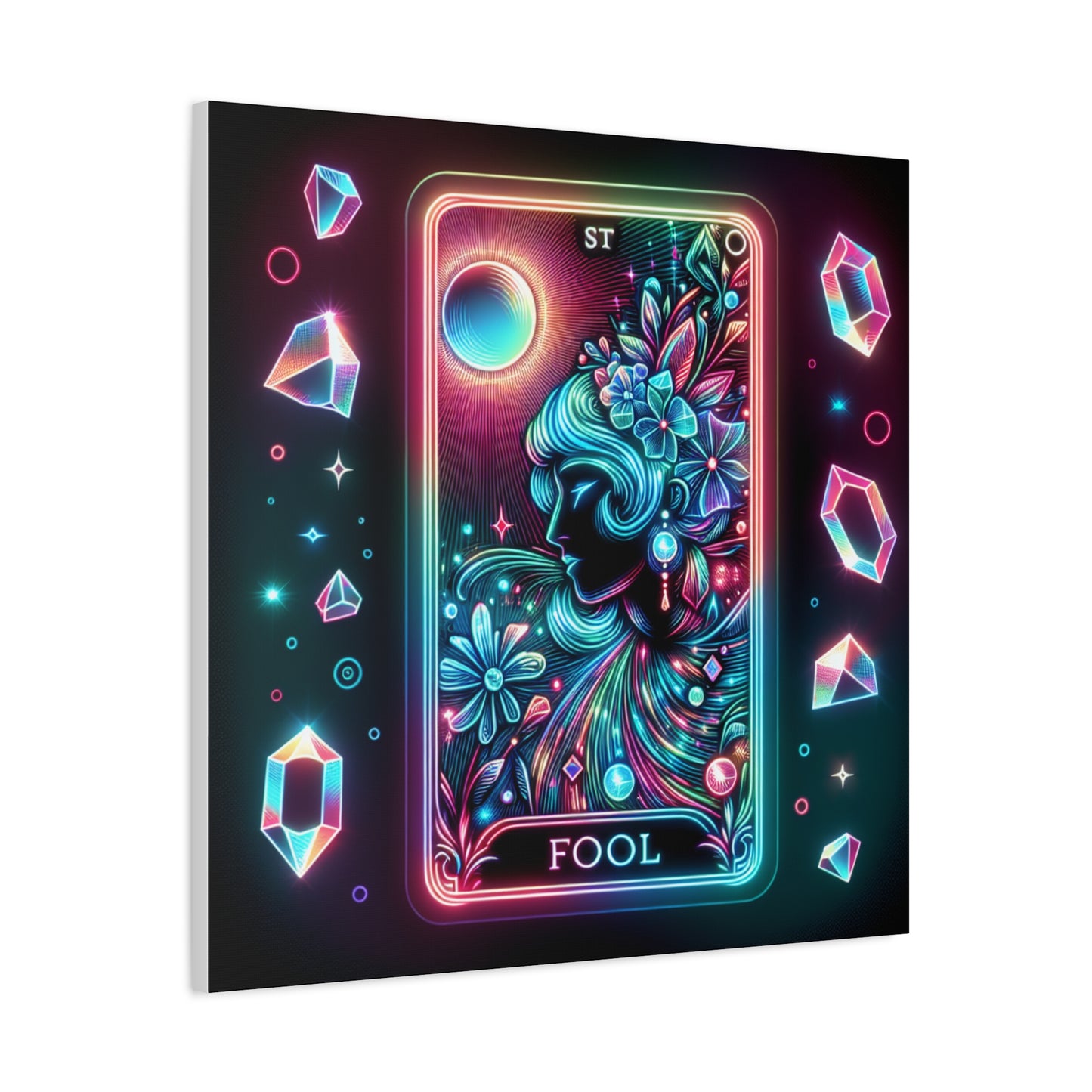Neon Tarot Art Canvas, Mystical Home Decor, Ideal Gift for Tarot Lovers, Wall Art for Spiritual Spaces