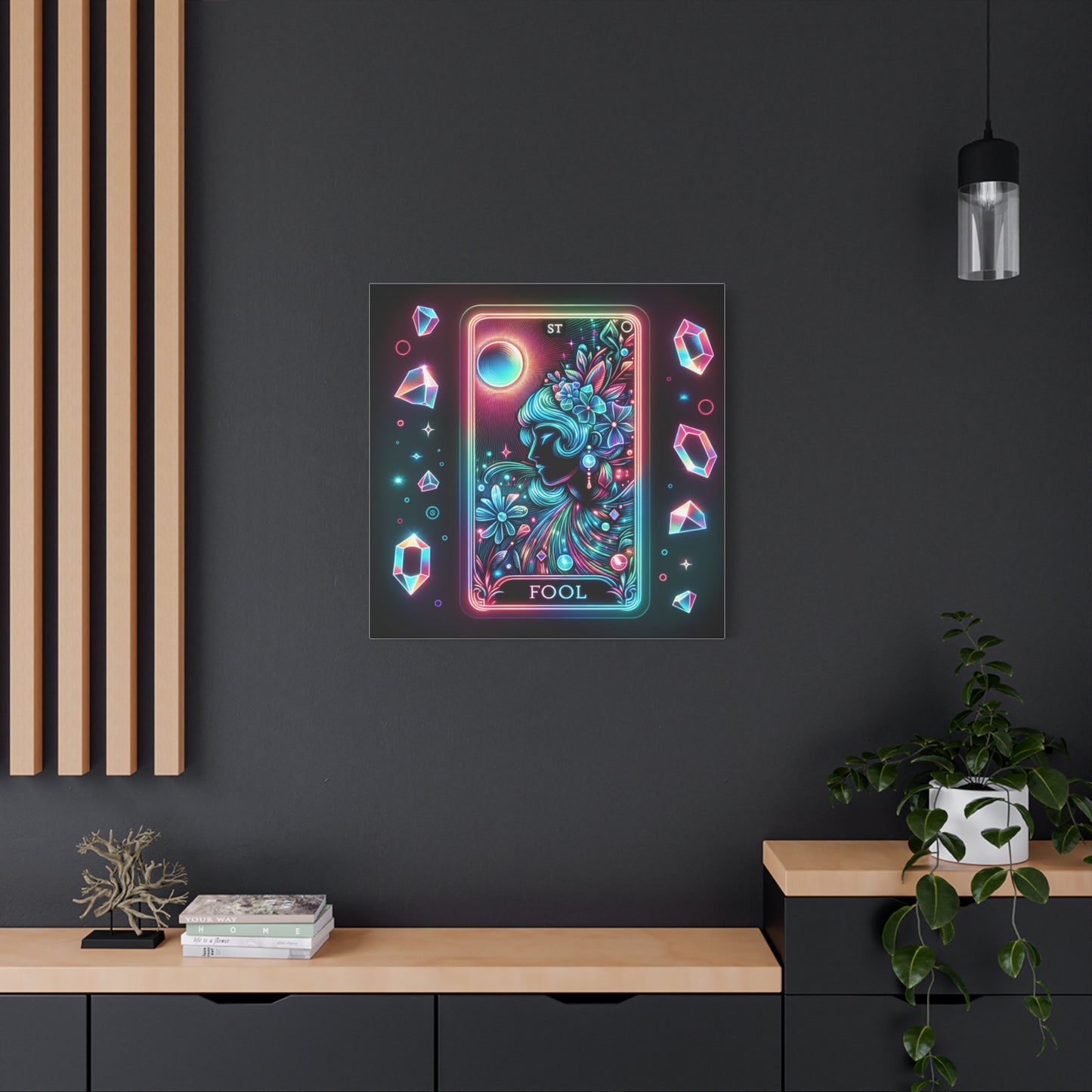 Neon Tarot Art Canvas, Mystical Home Decor, Ideal Gift for Tarot Lovers, Wall Art for Spiritual Spaces