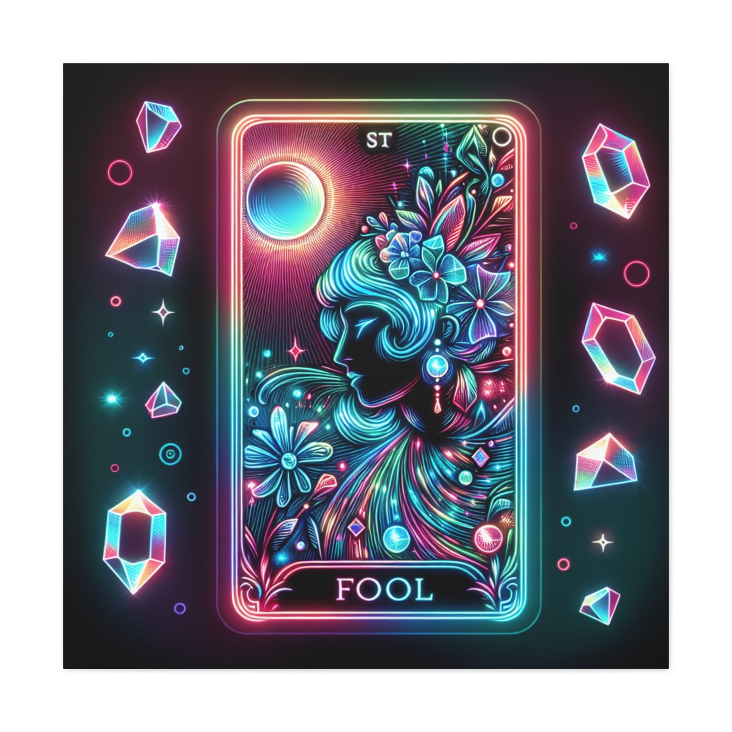 Neon Tarot Art Canvas, Mystical Home Decor, Ideal Gift for Tarot Lovers, Wall Art for Spiritual Spaces