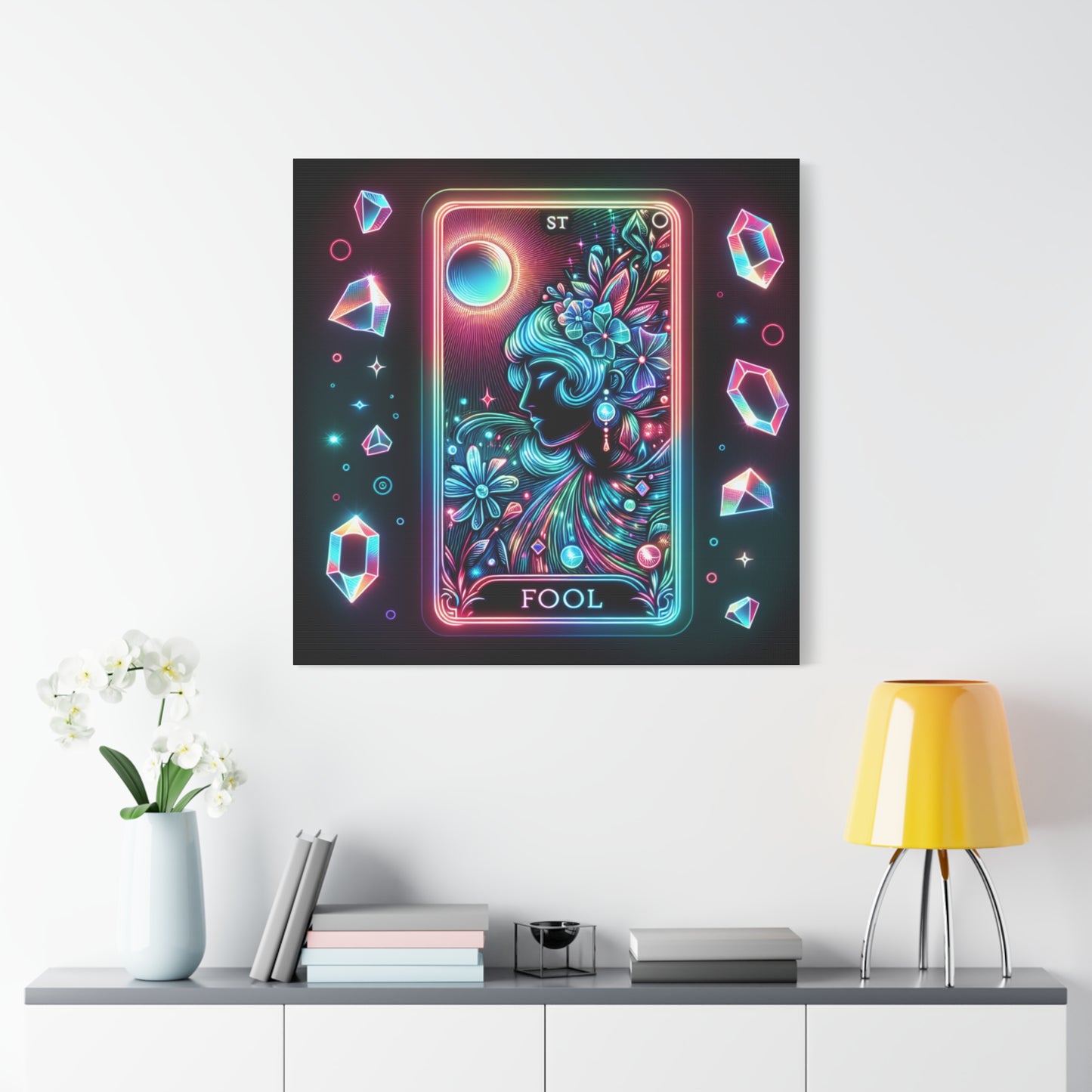 Neon Tarot Art Canvas, Mystical Home Decor, Ideal Gift for Tarot Lovers, Wall Art for Spiritual Spaces