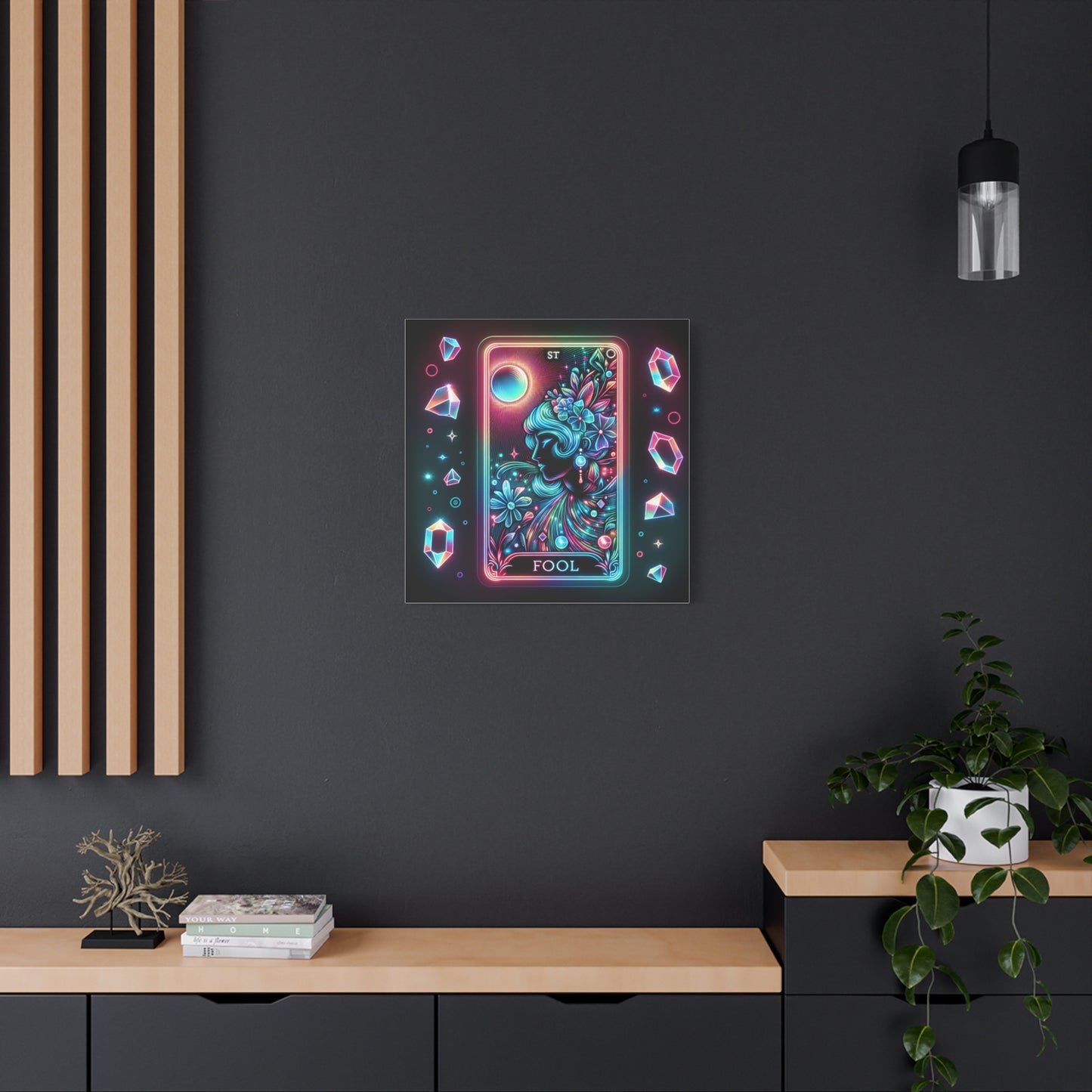 Neon Tarot Art Canvas, Mystical Home Decor, Ideal Gift for Tarot Lovers, Wall Art for Spiritual Spaces