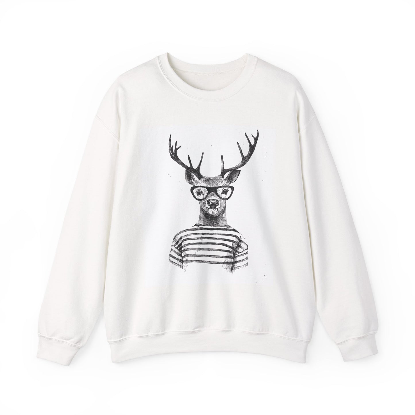 Whimsical Crewneck Sweatshirt - Deer in Glasses & Little Pirate Design, Gift for Animal Lovers, Pirate Theme, Cozy Winter Wear