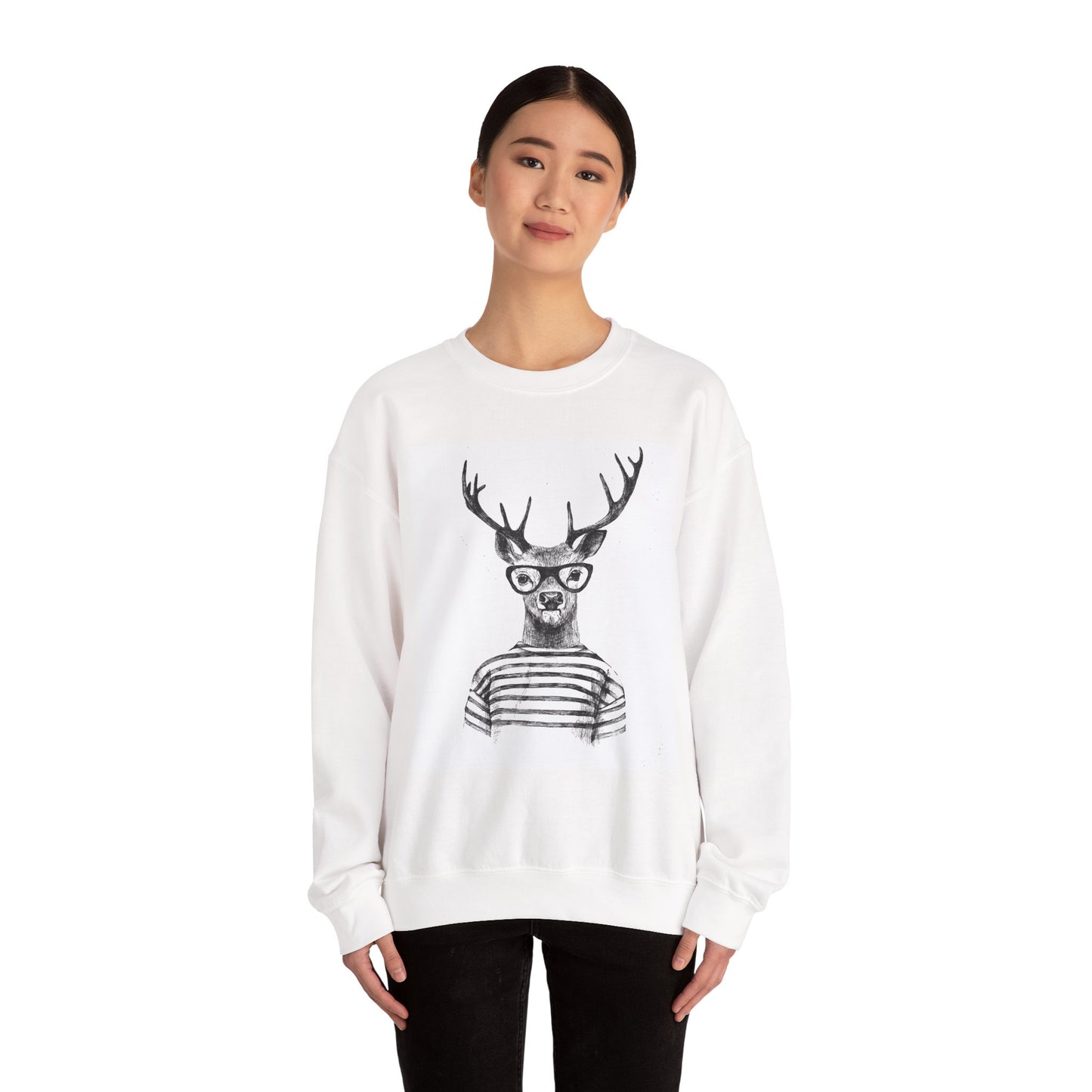 Whimsical Crewneck Sweatshirt - Deer in Glasses & Little Pirate Design, Gift for Animal Lovers, Pirate Theme, Cozy Winter Wear