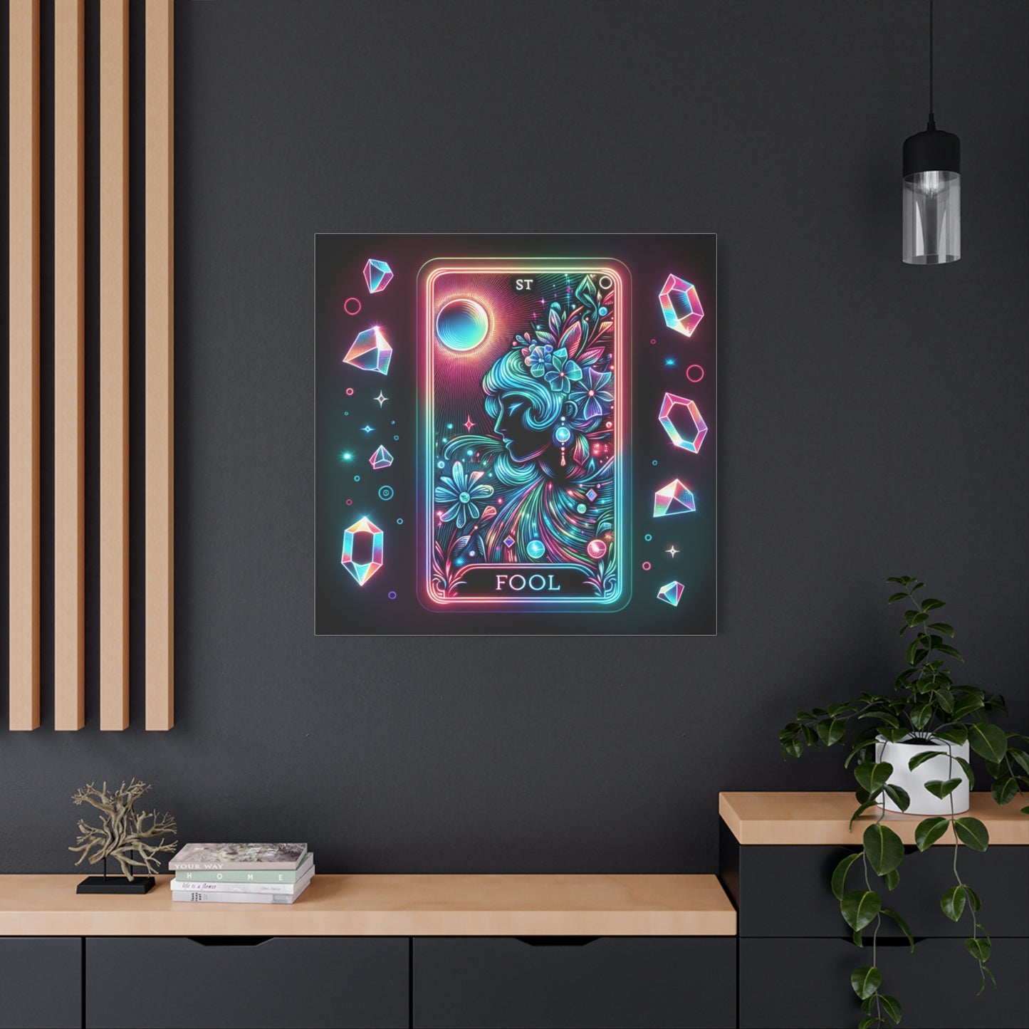 Neon Tarot Art Canvas, Mystical Home Decor, Ideal Gift for Tarot Lovers, Wall Art for Spiritual Spaces