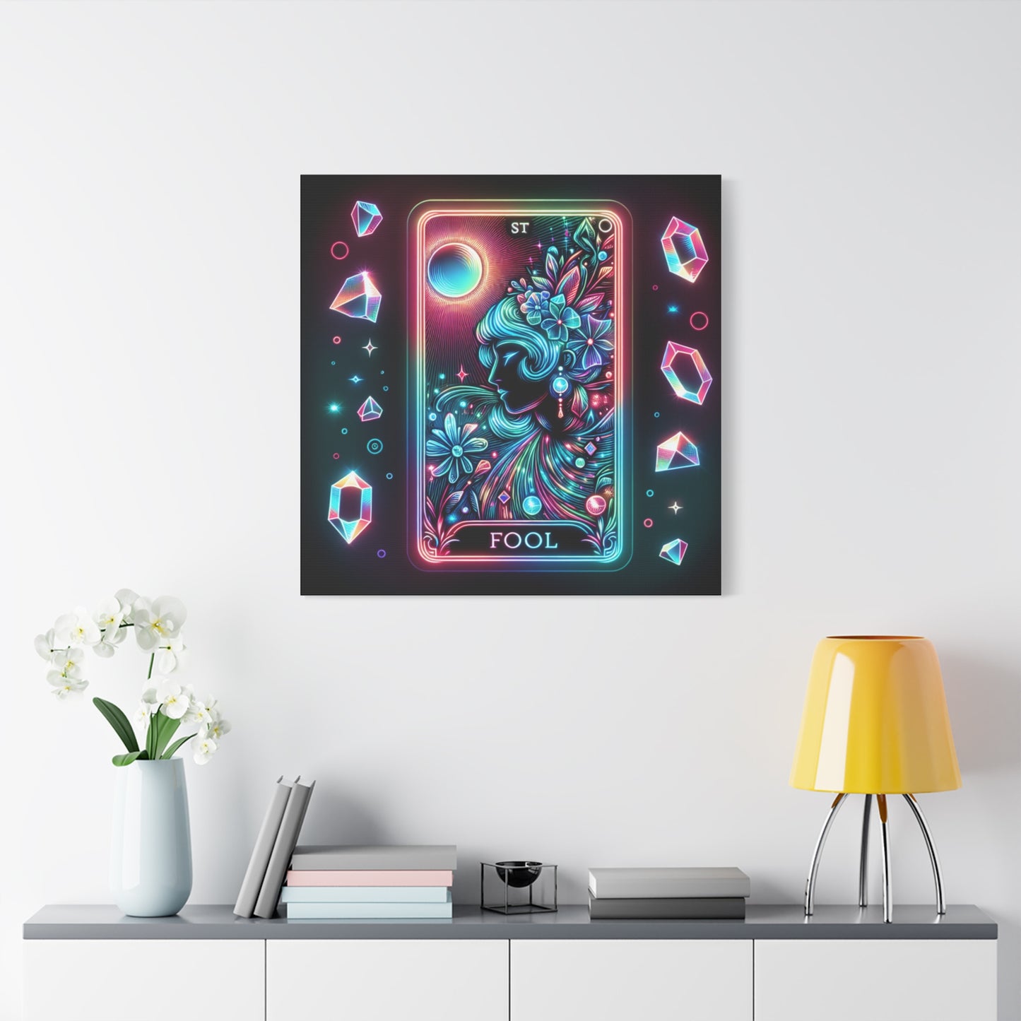 Neon Tarot Art Canvas, Mystical Home Decor, Ideal Gift for Tarot Lovers, Wall Art for Spiritual Spaces