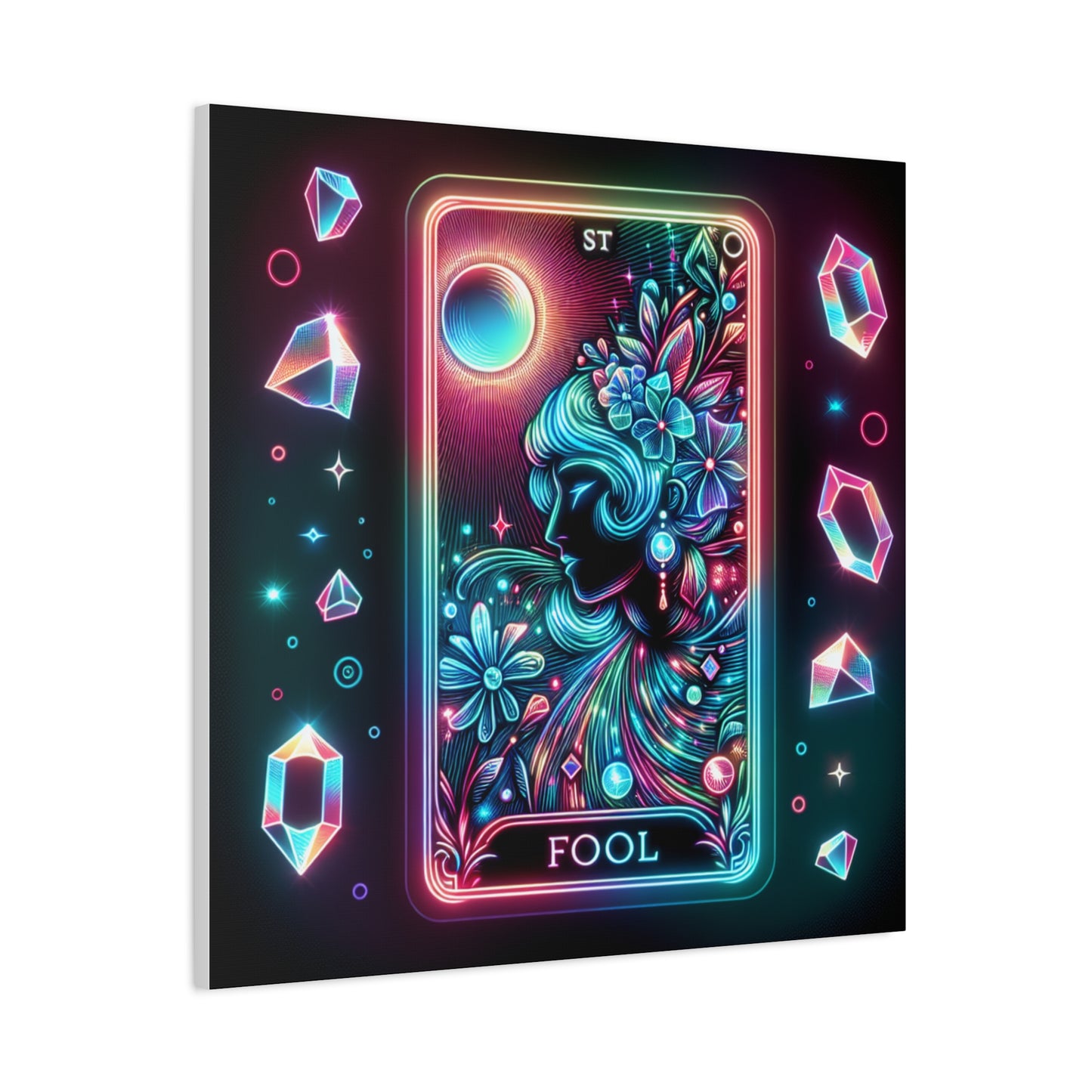 Neon Tarot Art Canvas, Mystical Home Decor, Ideal Gift for Tarot Lovers, Wall Art for Spiritual Spaces