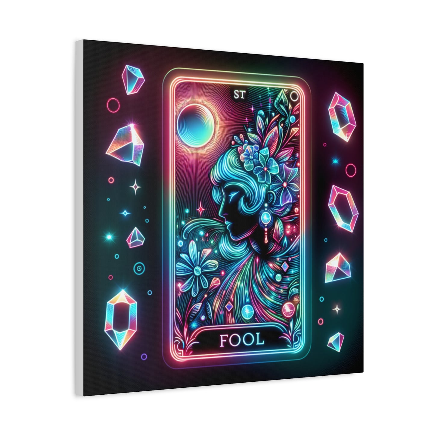Neon Tarot Art Canvas, Mystical Home Decor, Ideal Gift for Tarot Lovers, Wall Art for Spiritual Spaces