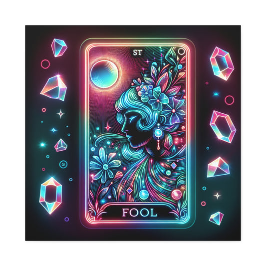 Neon Tarot Art Canvas, Mystical Home Decor, Ideal Gift for Tarot Lovers, Wall Art for Spiritual Spaces