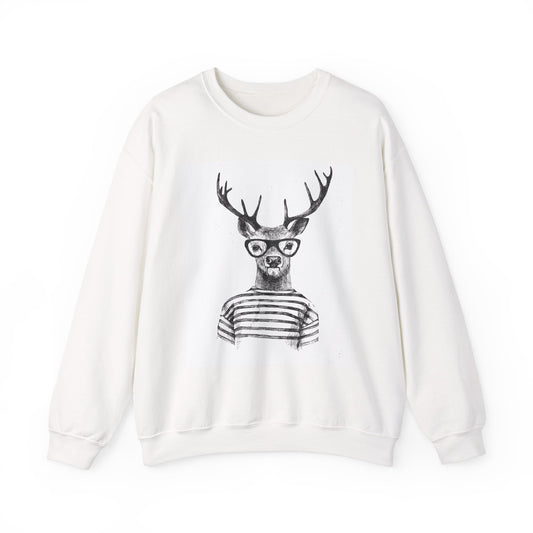 Whimsical Crewneck Sweatshirt - Deer in Glasses & Little Pirate Design, Gift for Animal Lovers, Pirate Theme, Cozy Winter Wear