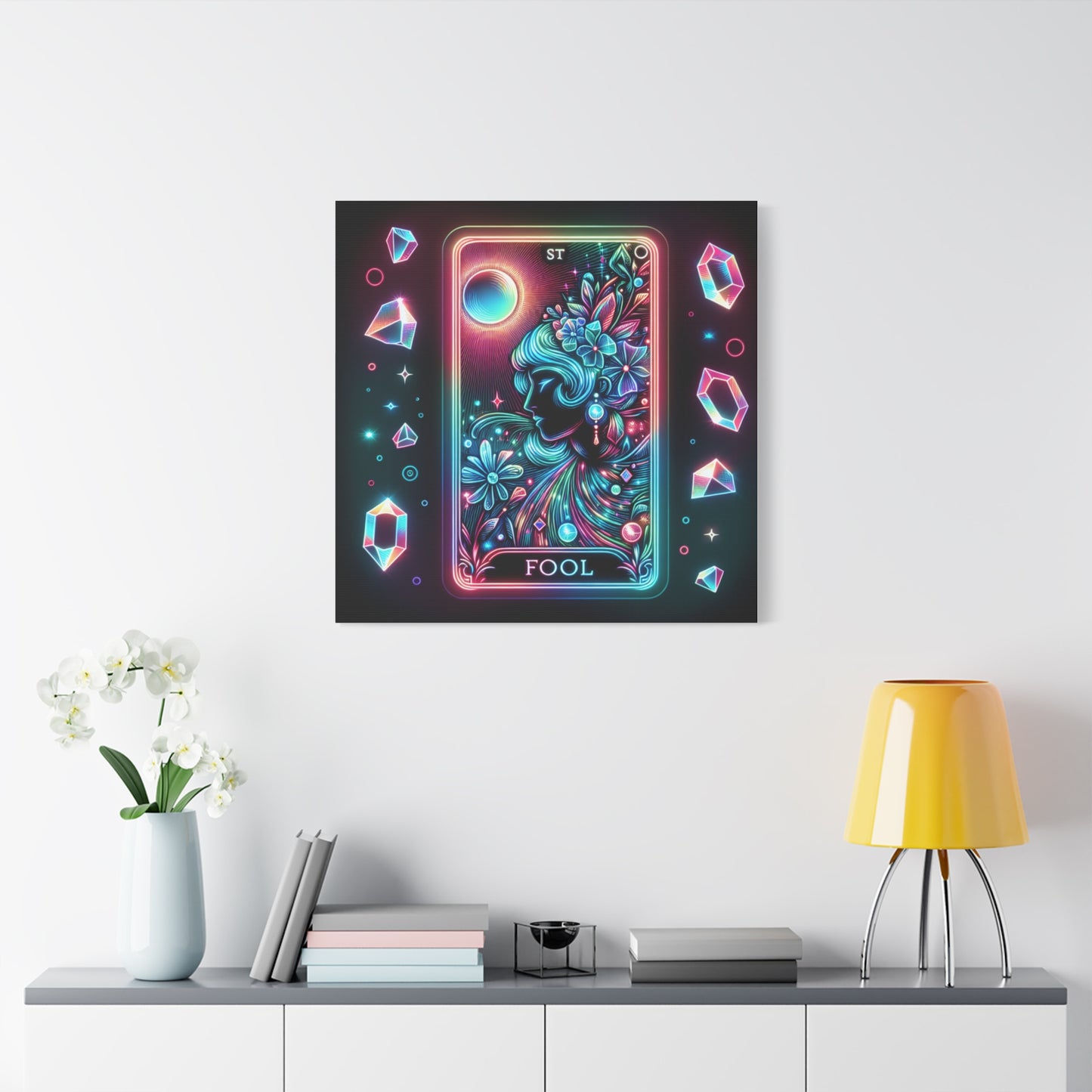 Neon Tarot Art Canvas, Mystical Home Decor, Ideal Gift for Tarot Lovers, Wall Art for Spiritual Spaces